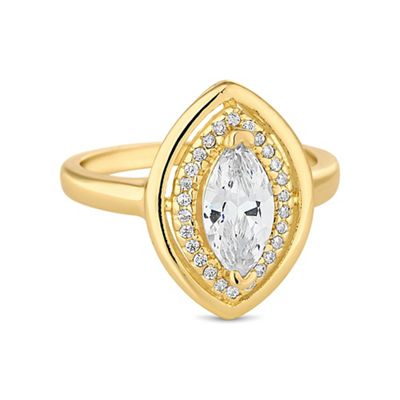 Gold crystal navette ring
